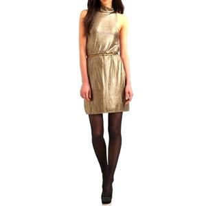 Alice & Olivia Estelle Dress Gold Metallic Cocktail Luxury Lame Celeb Style